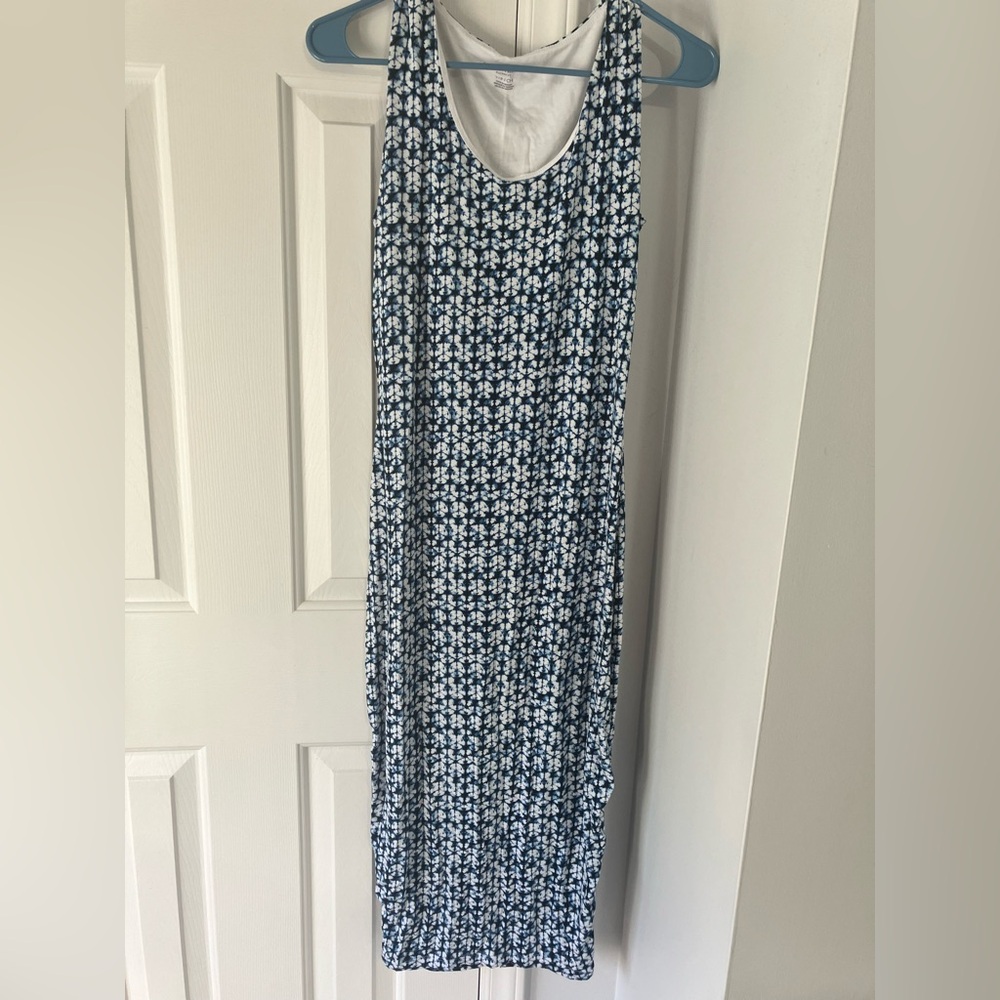 A Pea in the‎ Pod Maternity Dress Sleeveless Scoop Neck Womens S Blue White Midi